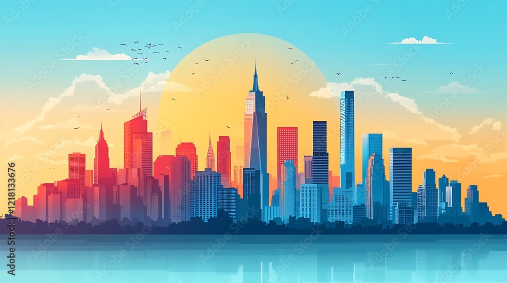 Fototapeta premium A Stunning Sunset Over the New York City Skyline