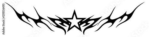 Star Shape with Neo tribal y2k gothic style tattoo Cyber sigilism spikes and sparks for streetwear print designs, spiky y2k aesthetic vector set	

