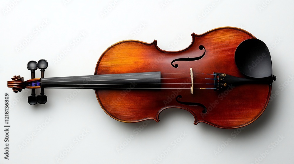 Fototapeta premium Studio Violin Overhead Shot, White Background, Music, Instrument