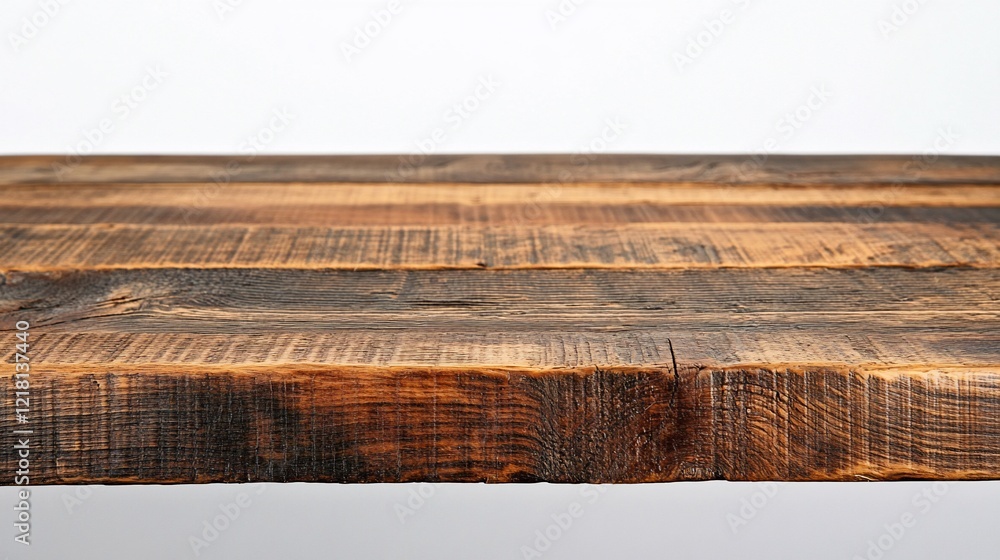 Fototapeta premium Rustic wooden table top against white background; product display