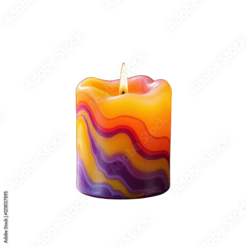 Lit multicolored candle on a black reflective surface photo