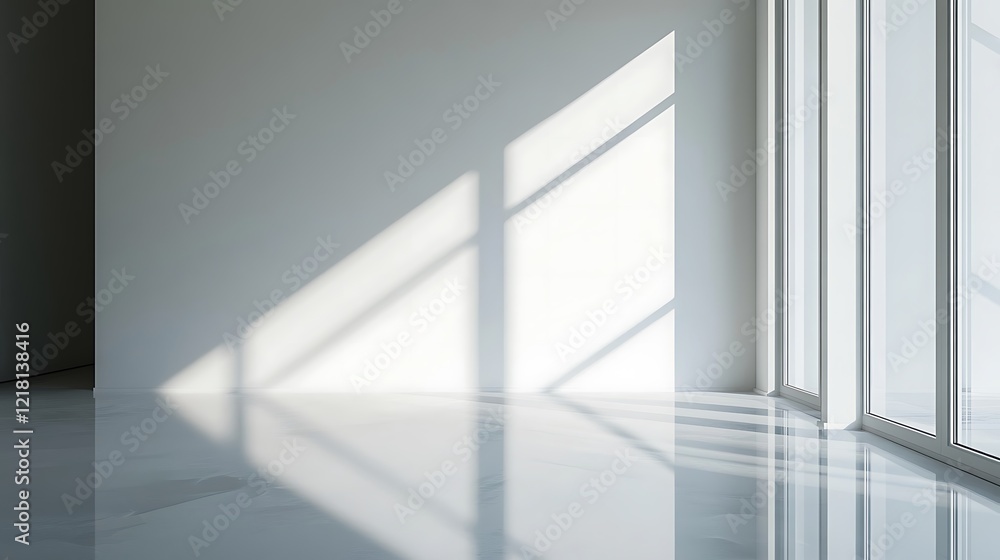 Fototapeta premium Minimalist White Room Sunlight Through Window