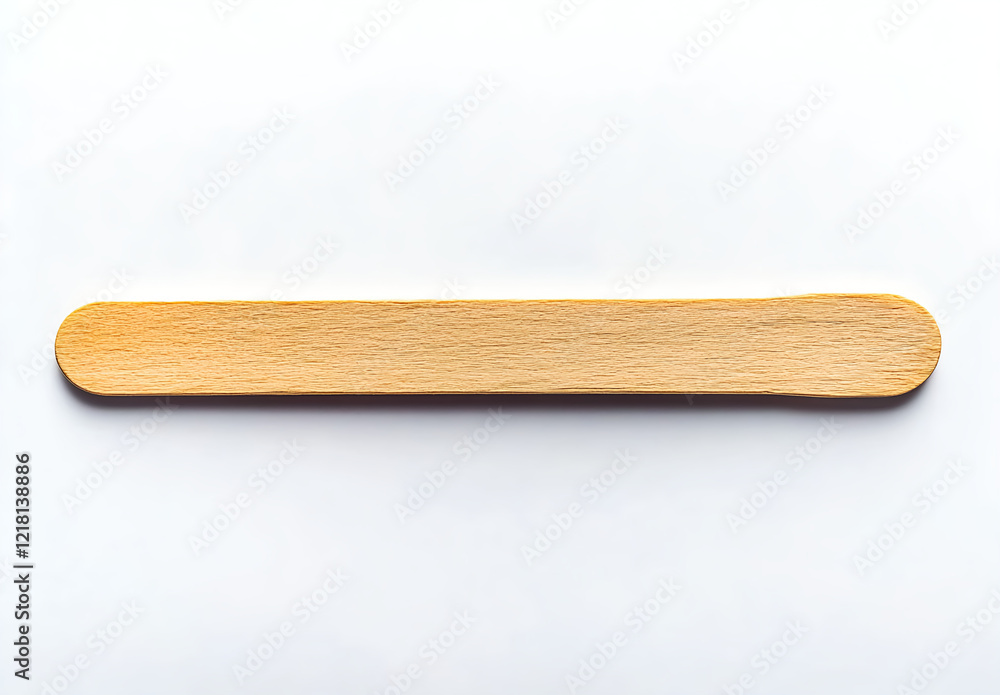 A flat wooden popsicle stick isolated on a white background, top view. A flat wooden popsicle stick isolated on a white background, top view.