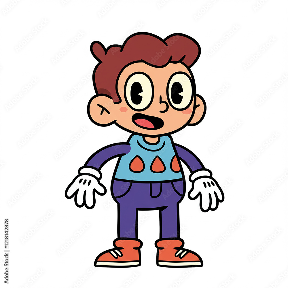 Happy Cartoon Boy Character Design Retro Style Illustration Fun Kid Art Happy Cartoon Boy Character Design Retro Style Illustration Fun Kid Art