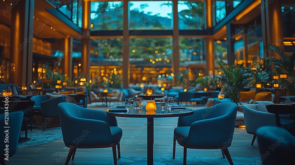 Fototapeta premium Romantic dinner for two at a luxurious hotel restaurant.