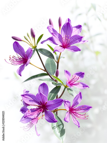 set of rhodora (Rhododendron canadense), notable for their spectacular purple flowers, isolated on transparent background photo