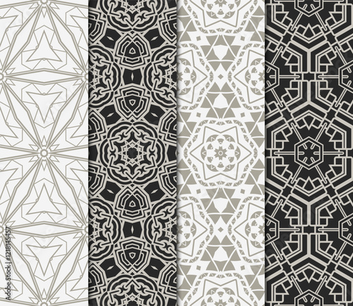 set of Seamless texture of floral ornament. Vector illustration. For the interior design, printing, web and textile