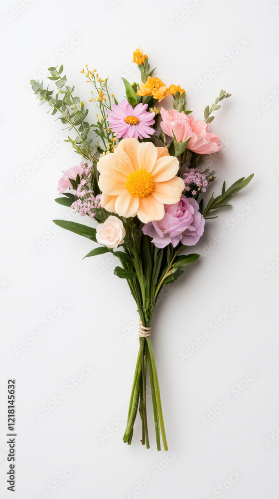 Pastel Dream Bouquet: A charming bouquet of pastel-colored flowers, including dahlias, carnations, and daisies, tied together with a simple twine. Pastel Dream Bouquet: A charming bouquet of pastel-colored flowers, including dahlias, carnations, and daisies, tied together with a simple twine.