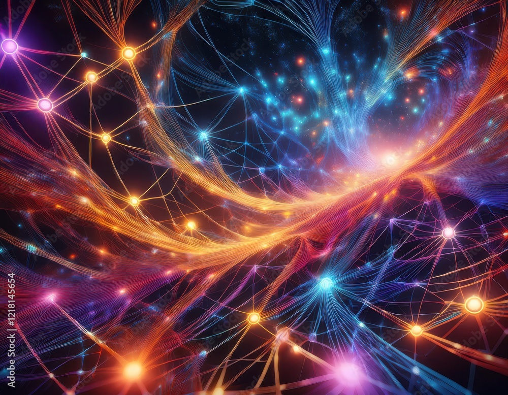 A mesmerizing fractal pattern resembling an AI neural network, with nodes and connections radiating vibrant energy in a cosmic digital space A mesmerizing fractal pattern resembling an AI neural network, with nodes and connections radiating vibrant energy in a cosmic digital space