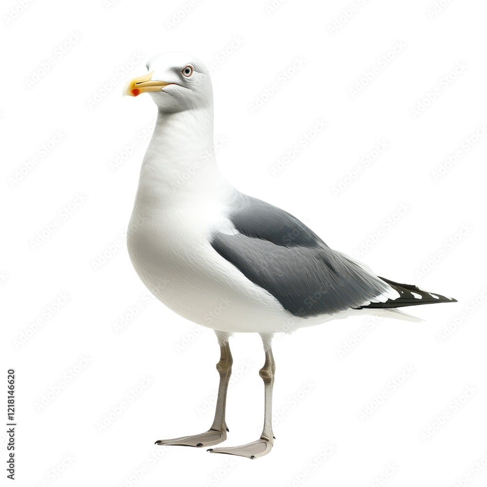 Fototapeta premium Isolated white seabird portrait of a grey and white gull with black head, beak, and feathers