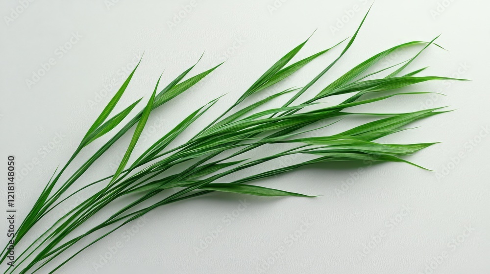 Fototapeta premium Green leaves arranged on a white background