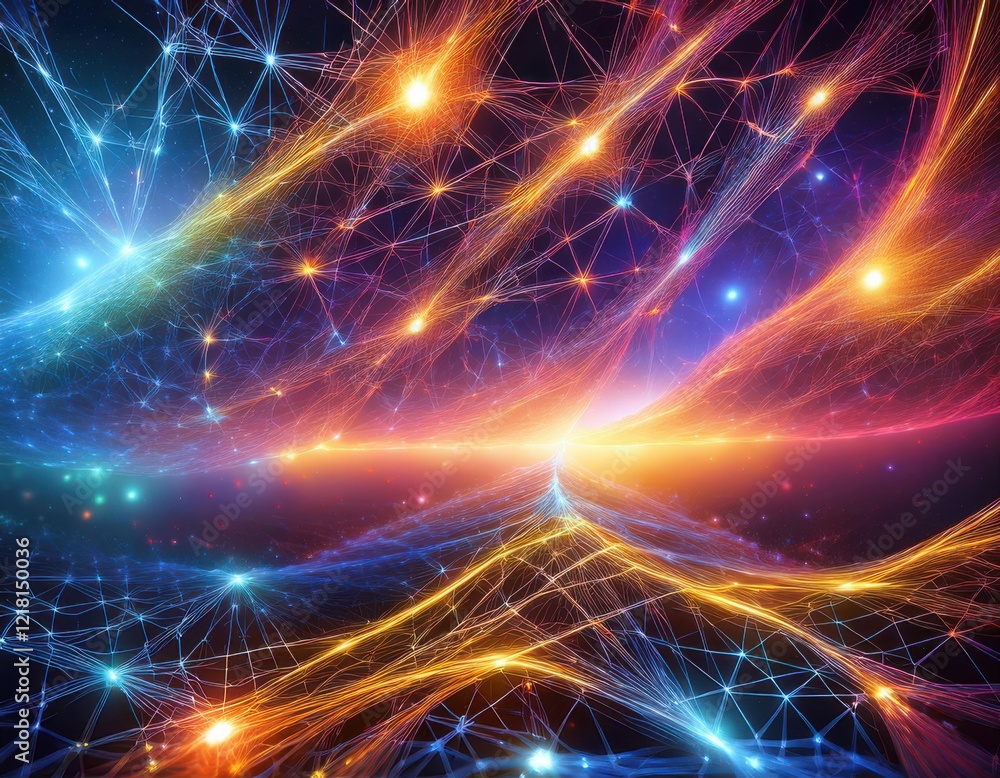 A mesmerizing fractal pattern resembling an AI neural network, with nodes and connections radiating vibrant energy in a cosmic digital space A mesmerizing fractal pattern resembling an AI neural network, with nodes and connections radiating vibrant energy in a cosmic digital space