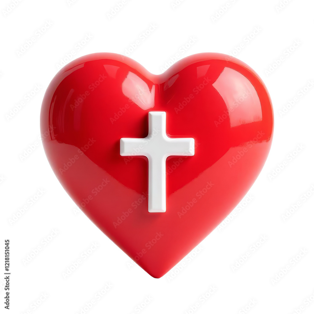 Red heart with white cross transparent background Red heart with white cross transparent background