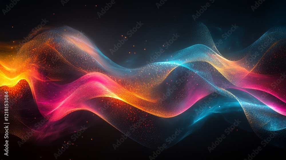 Fototapeta premium Abstract Colorful Waves Flowing With Sparkling Particles