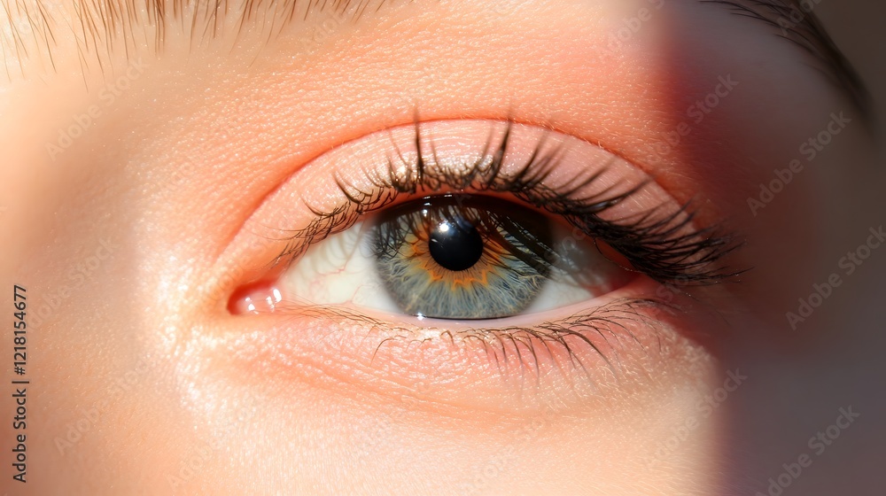 Obraz premium An eye with a sunlight reflection, Generative AI