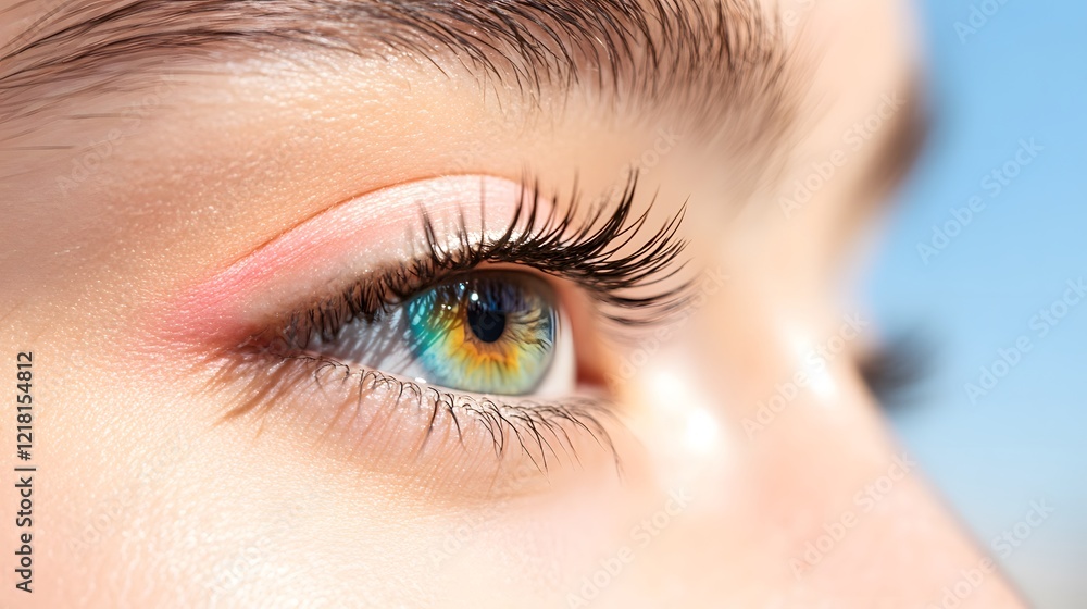 Fototapeta premium An eye with a sunlight reflection, Generative AI 