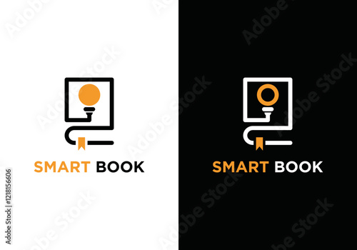 simple line art logo vector design of educational book with light bulb for idea, smart, intelligent