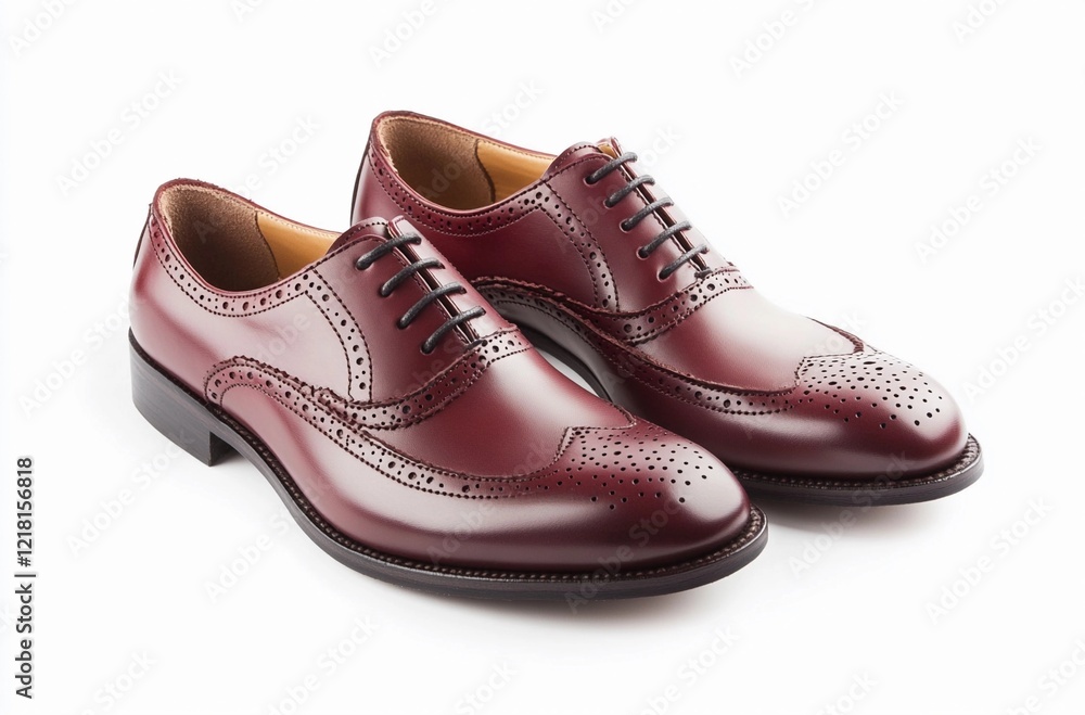 Elegant pair of burgundy leather brogues with detailed perforations, perfect for formal attire, luxury fashion, and sophisticated style Elegant pair of burgundy leather brogues with detailed perforations, perfect for formal attire, luxury fashion, and sophisticated style