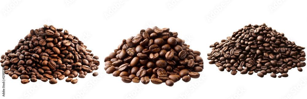 Fototapeta premium Pile of coffee beans isolated on transparent background PNG