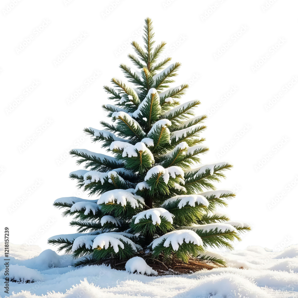 Fototapeta premium Snow covered evergreen tree on transparent background