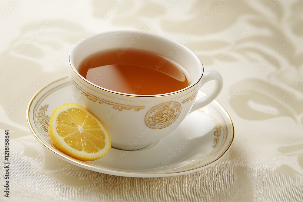 Elegant Tea Cup with Lemon - A Luxurious Drink Elegant Tea Cup with Lemon - A Luxurious Drink