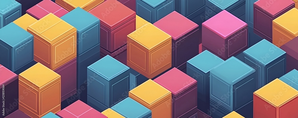 Isometric 3D Design of Colorful Puzzle Blocks, Toy Cubes, and Blocks Isometric 3D Design of Colorful Puzzle Blocks, Toy Cubes, and Blocks
