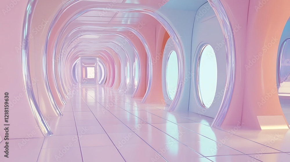 Fototapeta premium Pastel Pink Futuristic Corridor Architecture Design