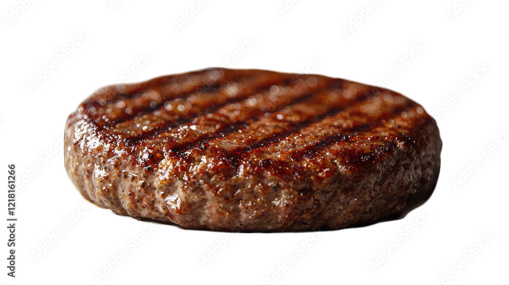 Grilled burger patty on black background, ready to be served Grilled burger patty on black background, ready to be served