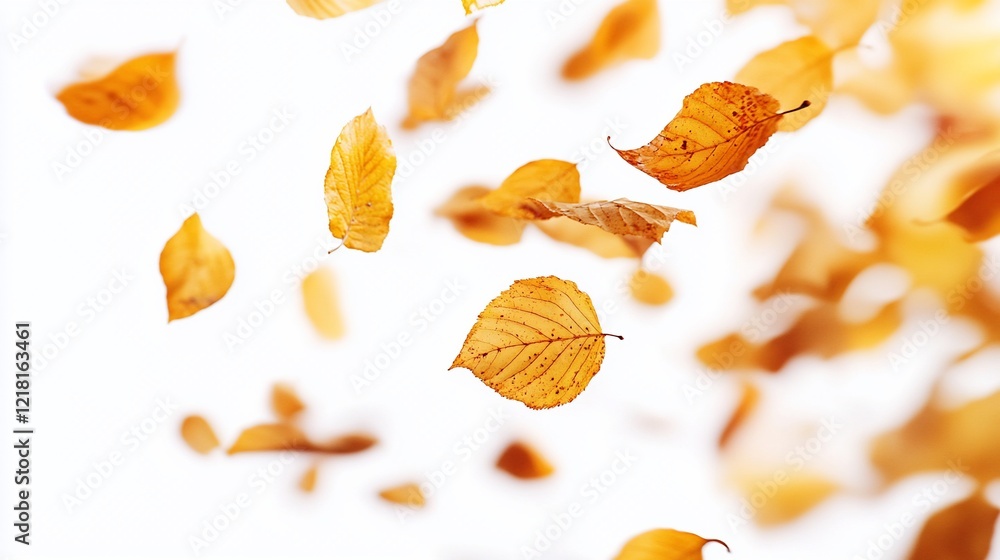 Falling autumn leaves, white background, seasonal design Falling autumn leaves, white background, seasonal design