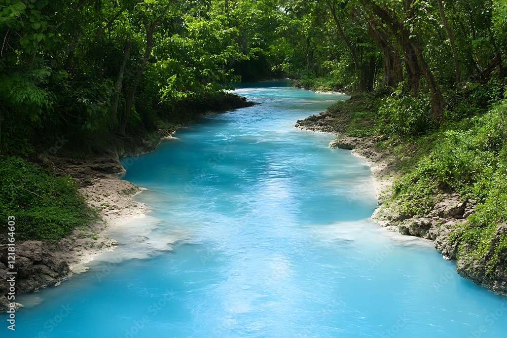 Fototapeta premium Azure River Winding Through Lush Forest