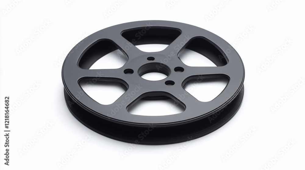 Fototapeta premium Black film reel on white background, studio shot, media, archiving