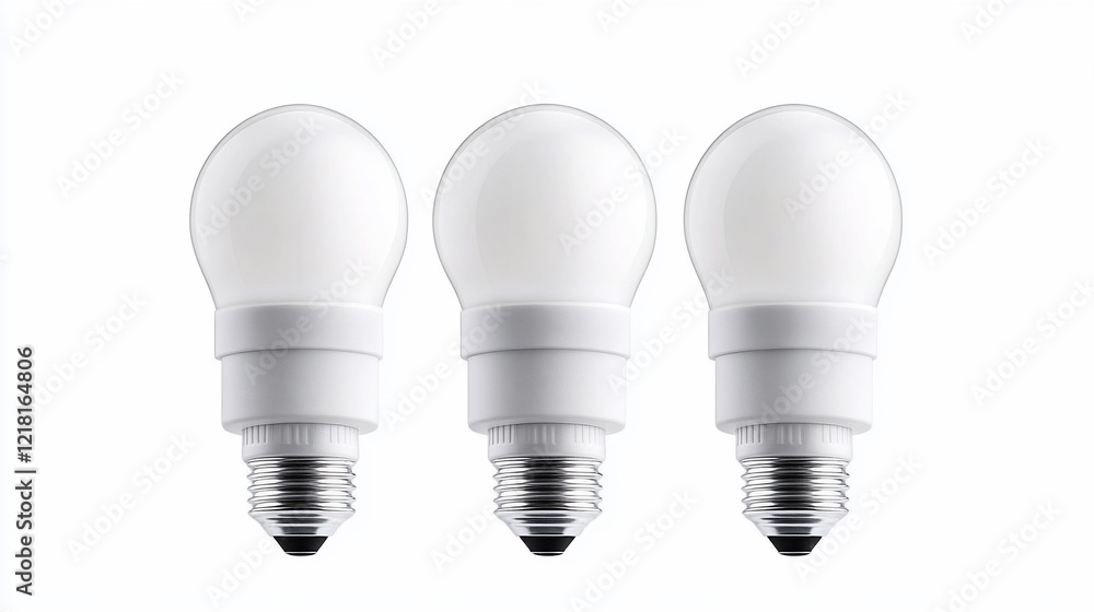 Three white LED bulbs studio shot, isolated on white background, energy efficiency Three white LED bulbs studio shot, isolated on white background, energy efficiency