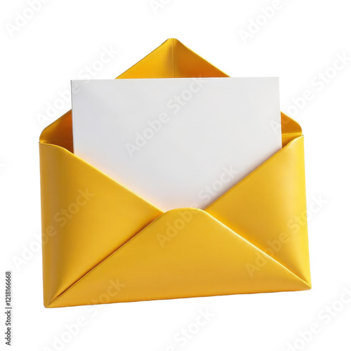 Yellow envelope with white card and transparent background