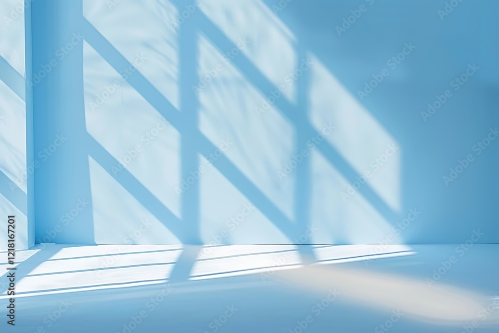 Obraz premium Blue empty room with window and sunlight