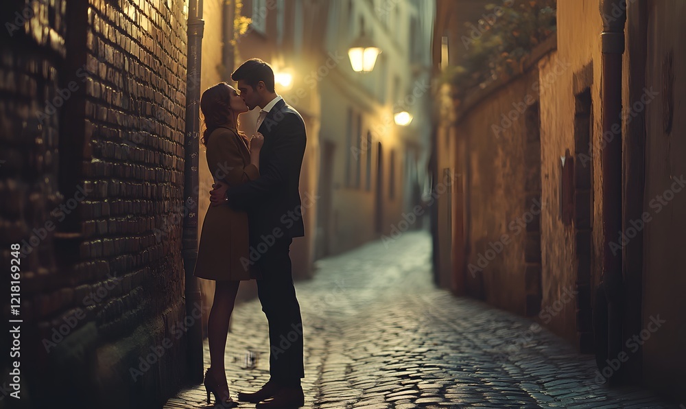 romantic street passionate kissing couple, Generative AI romantic street passionate kissing couple, Generative AI