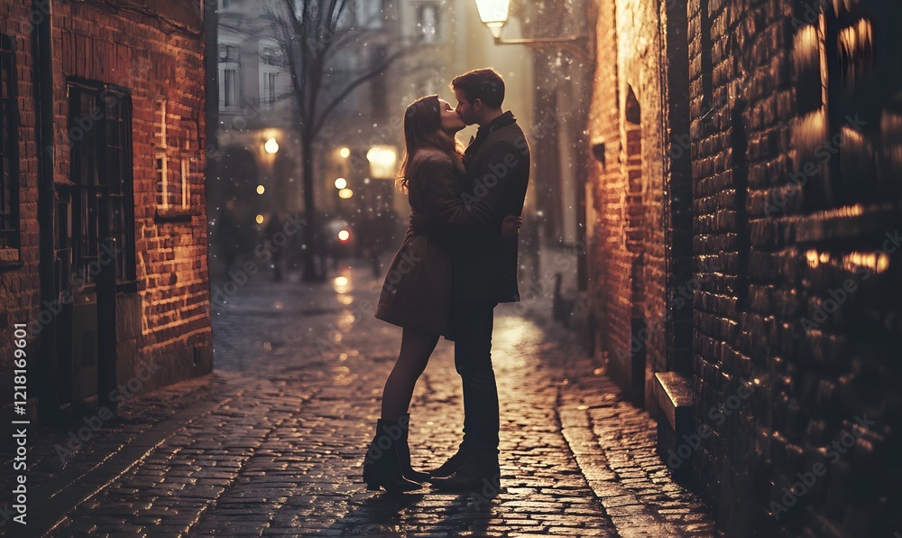 romantic street passionate kissing couple, Generative AI romantic street passionate kissing couple, Generative AI