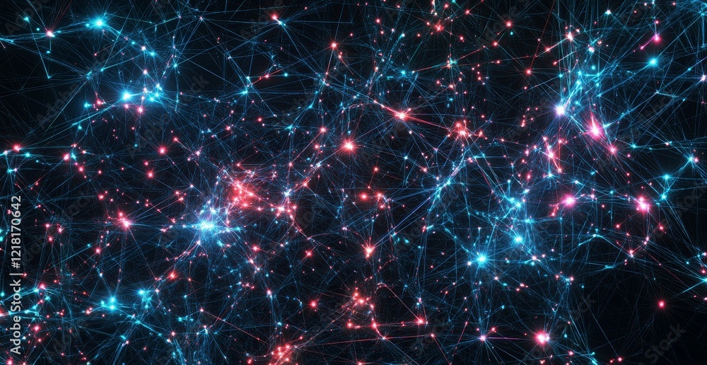 Fototapeta premium Abstract network of glowing lines and nodes, depicting connections and data flow.