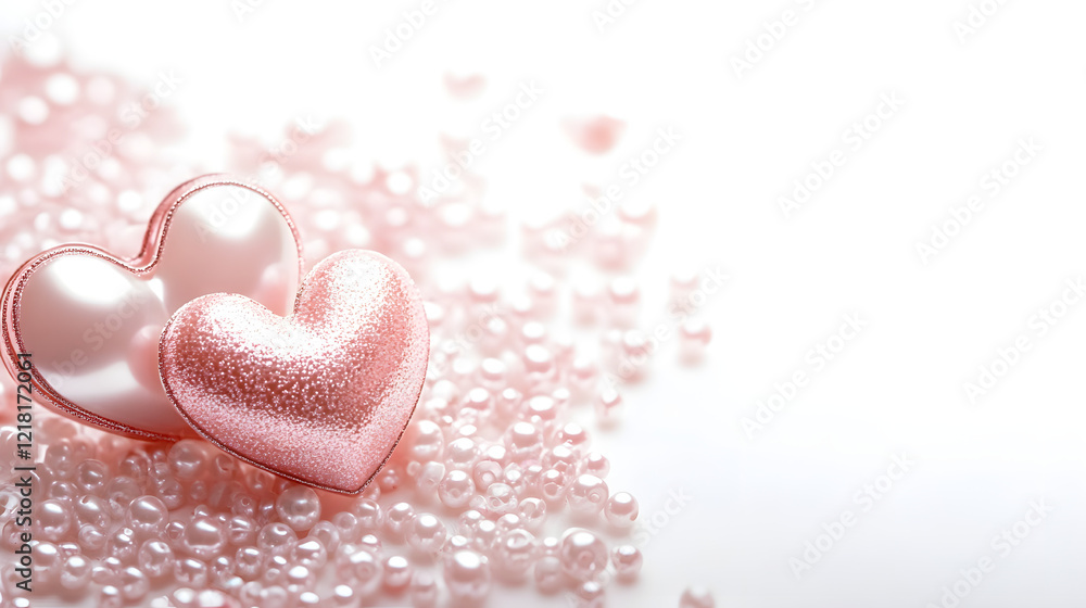 Fototapeta premium ? Elegant Valentine's Day card with heart-shaped pearls and a romantic message isolated on white background in HD