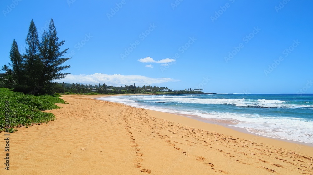 Calm Beach with Footprints in Soft Sand Calm Beach with Footprints in Soft Sand