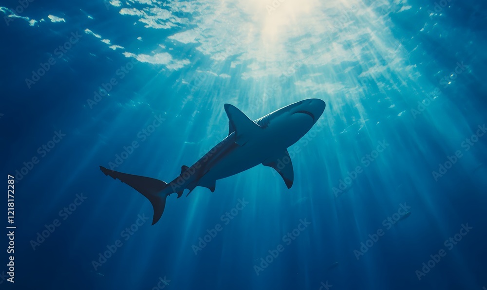 Fototapeta premium The shark tunnel in the aquarium is illuminated by sunlight, Generative AI 