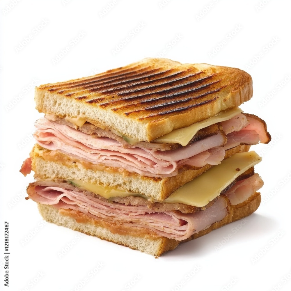 A classic Cubano sandwich with ham, roast pork, and Swiss cheese A classic Cubano sandwich with ham, roast pork, and Swiss cheese