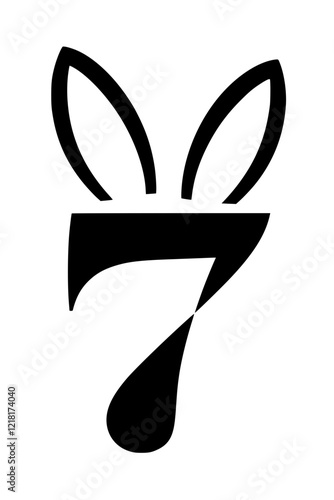 Number 7 with bunny ears design, Creative black number 7 with playful rabbit ears on a white background, combining typography with a fun and whimsical design concept.  
  
