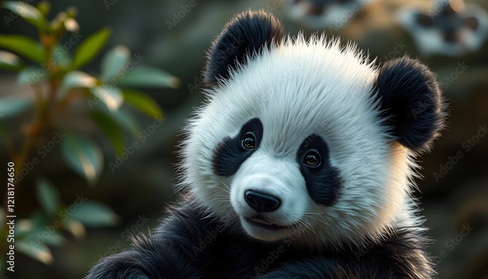 Fototapeta premium Adorable Baby Panda Cub in Lush Green Habitat