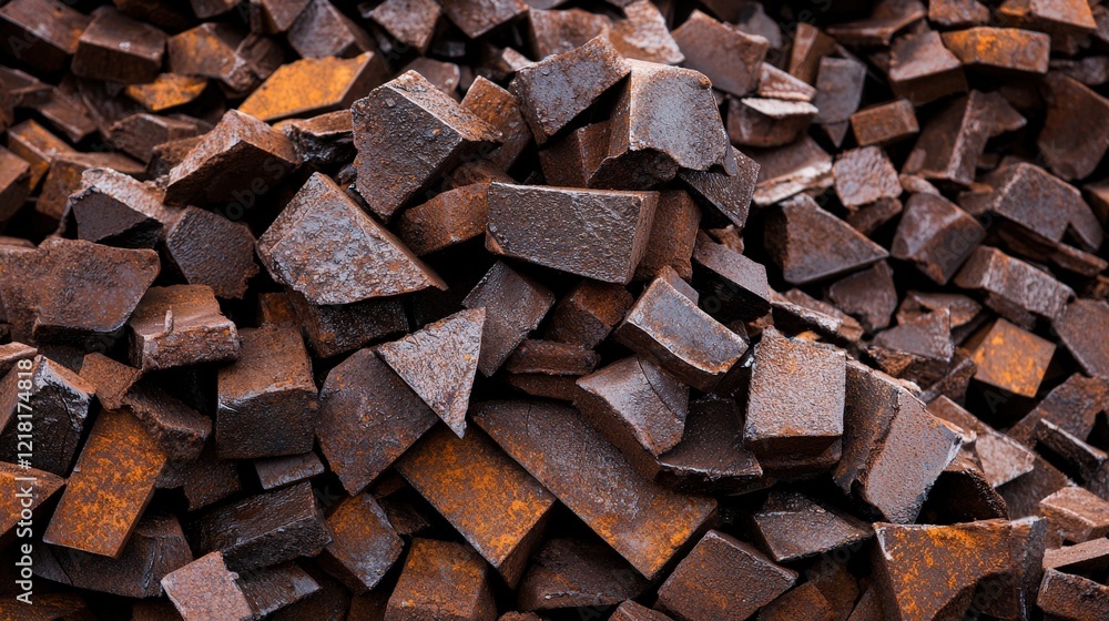 Pile of rusty metal pieces and scrap steel ready for recycling in an industrial setting Pile of rusty metal pieces and scrap steel ready for recycling in an industrial setting