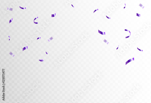 purple confetti and ribbon streamers falling on a transparent background. blurred. Big and small,abstract frame,Vector. eps 10	