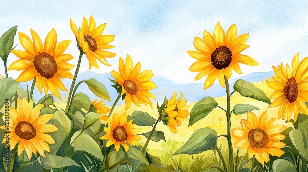 Obraz premium Vibrant Sunflowers Amidst a Sunny Meadow Landscape