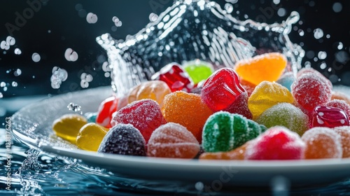 Colorful Candies in Water Splash photo