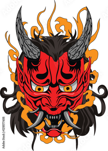 Japanese red demon hanya mask