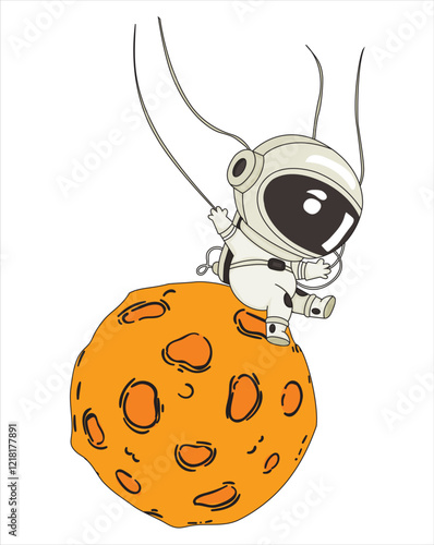 Cute chibi astronaut in planet vector mascot