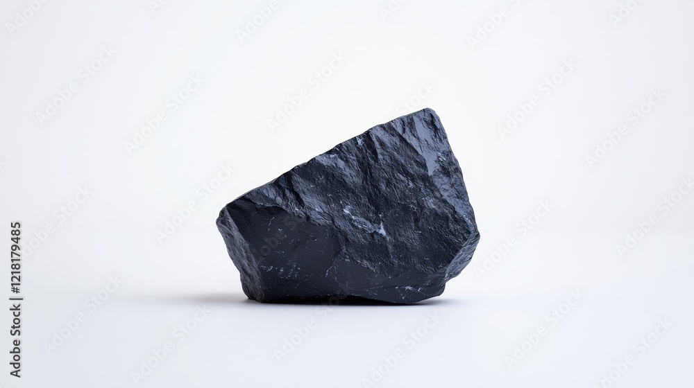 Black rock and black stone on a clean white background for natural texture or design elements Black rock and black stone on a clean white background for natural texture or design elements